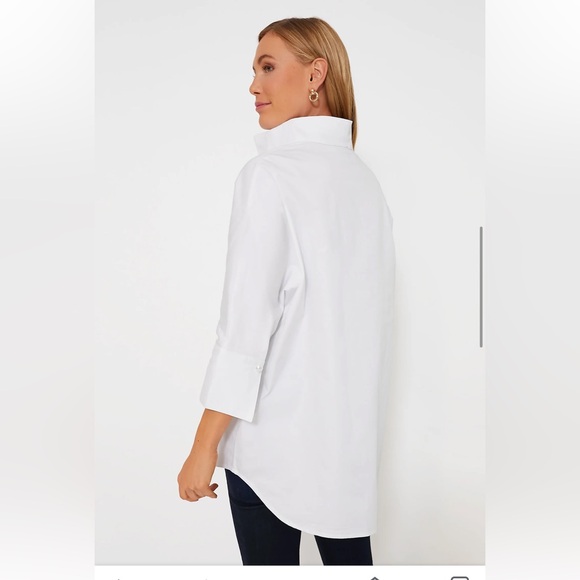 TUCKERNUCK Womens Blanc Willow Blouse White Sz Large Pearl Classic Neutral - Picture 3 of 9